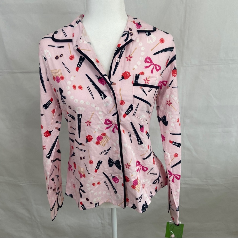 NWT Kate Spade Pink Makeup Sleep Button Up Shirt